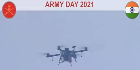 A drone in action at Army Day Parade. (Photo | Twitter/adgpi)