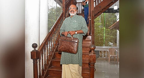 Kerala Finance minister TM Thomas Issac moving out from his official residence to present the state budget on Friday. (Photo | BP Deepu, EPS)