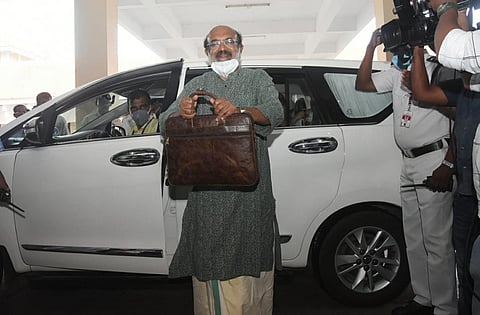 Kerala Finance minister TM Thomas Issac arriving Assembly to presenting the state budget on Friday. (Photo | BP Deepu, EPS)