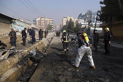 File photo of Afghan firefighters work at the site of a bombingh attack in Kabul, Afghanistan, Sunday, Jan. 10, 2021. (File Photo | AP)