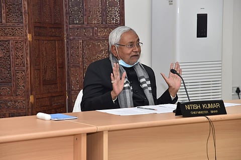 Bihar CM Nitish Kumar at an interaction with the Bihari diaspora. (Photo | Express)