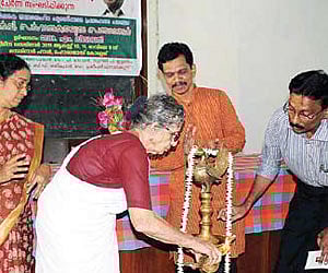 Writer M Leelavathi inaugurating the G Memorial Jnanapeetha Lecture series.