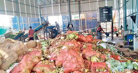 Vegetable waste at the Bowenpally market being converted into biofuel
