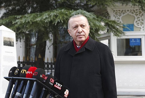 Turkey's President Recep Tayyip Erdogan speaks to the media. (Photo | AP)
