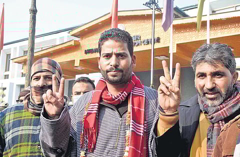 BJP candidate Aijaz Hussain after winning in the DDC in Kashmir. (Photo | Zahoor Punjabi/EPS)