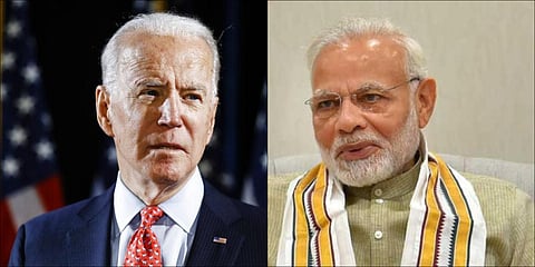 (L) US President Joe Biden and (R) PM Narendra Modi (Photos | AP, PTI)