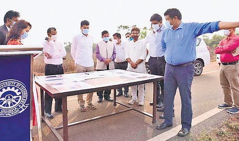 The team of officials discussing the stadium plan on BPUT campus on Tuesday