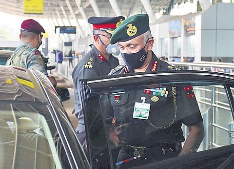 Lt General Chandi Prasad Mohanty arrives at Biju Patnaik International Airport in Bhubaneswar on Tuesday | Express