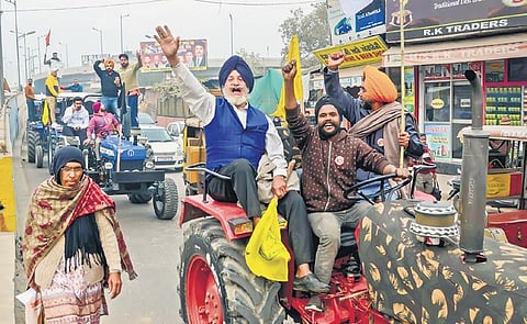 Farmers take out a tractor rally against new agri laws in Amritsar on Friday | pti
