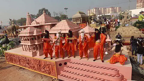 UP's tableau featuring the proposed Ram temple in Ayodhya. (Photo | Shekhar Yadav, EPS)