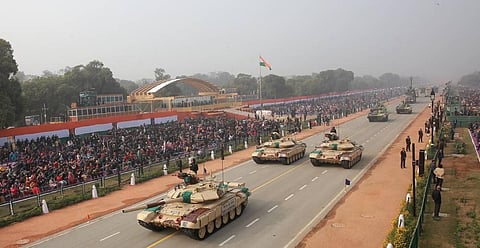 Indian Armys tanks and equipment during the full dress rehearsal for the upcoming Republic Day Parade in New Delhi on Saturday. (Photo | Shekhar Yadav/EPS)