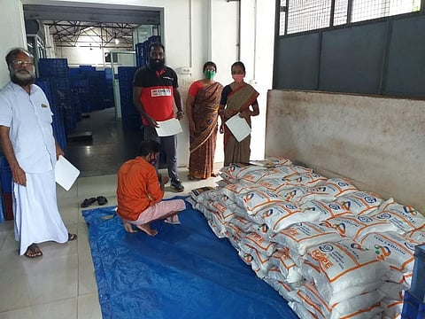 DMCI distributing food kits to families of palliative care patients in Kerala. (Photo | Special arrangement)