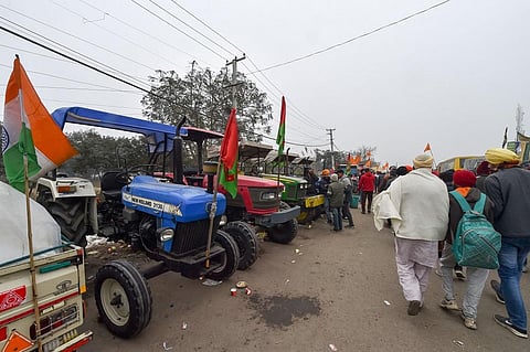 Tractors arrive for farmers at Singhu border during an ongoing protest against the new farm laws, in New Delhi. (Photo | PTI)
