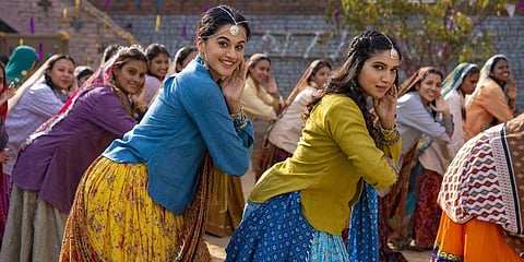 Bollywood stars Taapsee Pannu (L) and Bhumi Pednekar