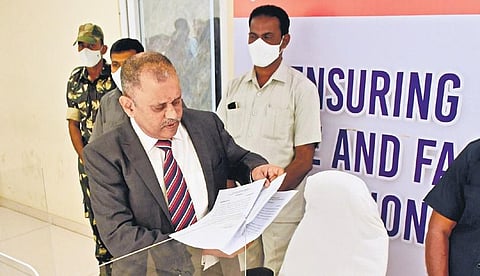 Andhra Pradesh Election Commissioner Nimmagadda Ramesh Kumar releases the election notification during a press conference in Vijayawada on Saturday | PRASANT MADUGULA