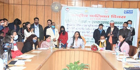 Shrishti Goswami from Haridwar who took charge as Chief Minister of Uttarakhand on Sunday in Gairsain. (Photo | EPS)