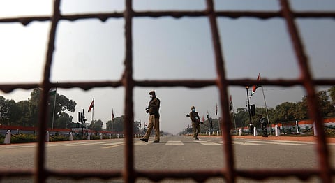 Women personnel of Central Industrial Security Force (CISF) during rehearsal for the Republic Day Parade 2024 at the Kartavya Path, in New Delhi on Wednesday, Jan. 17, 2024.