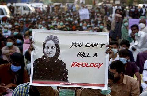 Karima Baloch, who died in exile in Canada last month, was brought home and laid to rest in her home village in the southwestern Baluchistan province under tight security. (Photo | AP)