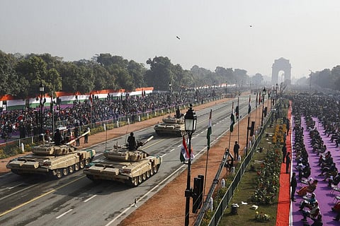 Battle tanks move through the ceremonial Rajpath boulevard during India's Republic Day celebrations in New Delhi, India, Tuesday, Jan.26, 2021. (Photo | AP)