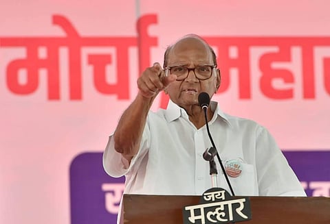 Senior NCP leader Sharad Pawar addresses during the 'Akhil Bharatiya Kisan Sabha' at Azad Maidan in Mumbai on Monday, Jan. 25 2021.