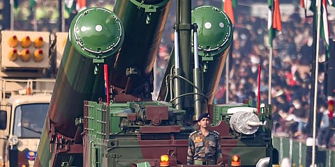 DRDO 's BrahMos missile on display at Rajpath during the 72nd Republic Day celebrations. (Photo | PTI)