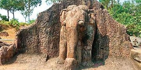 Front view of the elephant-cloud sculpture in Dhauli, Odisha. (Photo| EPS)