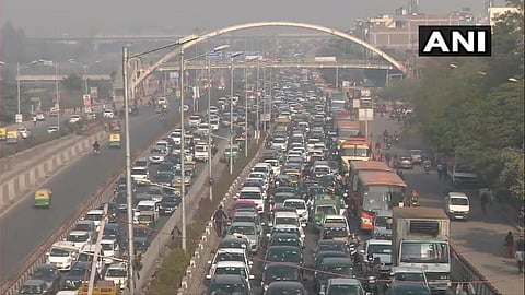 Traffic congestion in parts of the national capital. (Photo | Twitter/ANI)