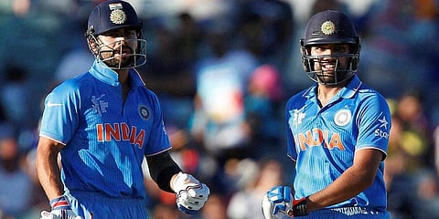 India captain Virat Kohli (L) and senior batsman Rohit Sharma (Photo | PTI)