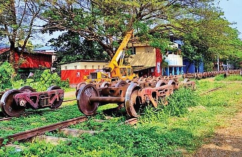 Train parts docked at the marshalling yard in Ponnurunni. The area will developed into an integrated coaching terminal soon | A Sanesh