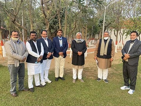 AIMIM MLAS with Bihar CM Nitish Kumar (Third from right). (Photo | Twitter)