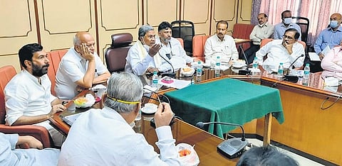 Leader of the Opposition Siddaramaiah heads the Congress Legislature Party meeting at Vidhana Soudha in Bengaluru on Thursday | Express