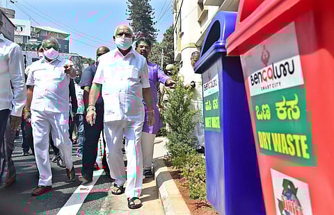 Karnataka CM Yediyurappa inspected Smart City projects in the central business district of Bengaluru. (Photo | Ashishkrishna HP, EPS)