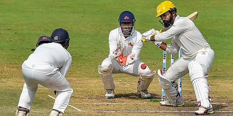 Tamil Nadu batsman Dinesh Karthik plays a shot during the Ranji Trophy cricket match against Mumbai at MAC Stadium in Chennai. (File Photo | PTI)