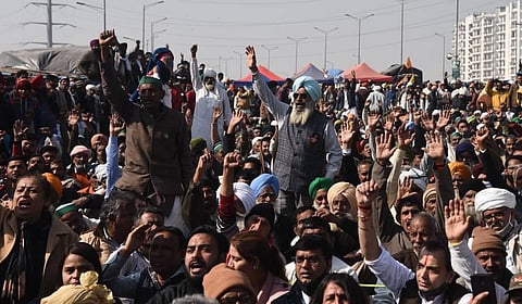 Farmers during their protest over Centres farm reform laws at Ghazipur border in New Delhi Saturday Jan. 30 2021. (Photo | Parveen Negi/EPS)
