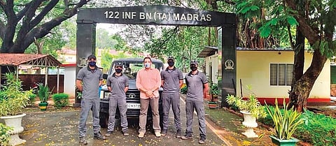 Greyaiders team members with NSG commando P V Manesh in front of Territorial Army Base in Kannur