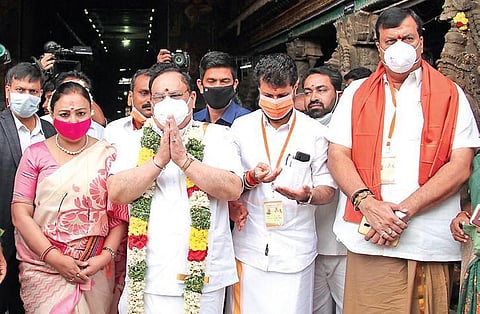 BJP President JP Nadda at Meenakshi Amman Temple in Madurai | kk sundar