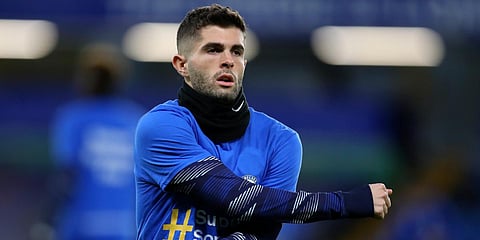 Christian Pulisic warms up ahead of the EPL soccer match between Chelsea and West Ham. (File photo| AP)