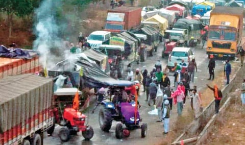 Smoke comes out from teargas shells fired by police in Haryana’s Rewari district | PTI