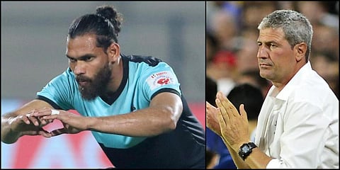 Hyderabad FC's Adil Khan and manager Manuel Marquez (File photo| AFP and Twitter)