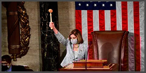 Speaker of the House Nancy Pelosi waves the gavel on the opening day of the 117th Congress on Capitol Hill in Washington. (Photo | AP)