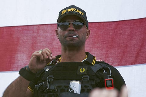 In this Sept. 26, 2020, file photo, Proud Boys leader Henry 'Enrique' Tarrio wears a hat that says The War Boys during a rally. (Photo | AP)