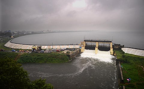 Water released from Puzhal lake at Redhill in Chennai. (Photo | Debadatta Mallick, EPS)