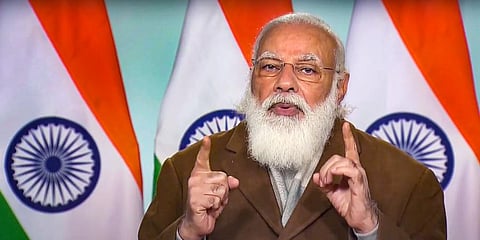 Prime Minister Narendra Modi speaks during dedication of Kochi - Mangaluru Natural Gas Pipeline to the nation via video conferencing. (Photo | PTI)