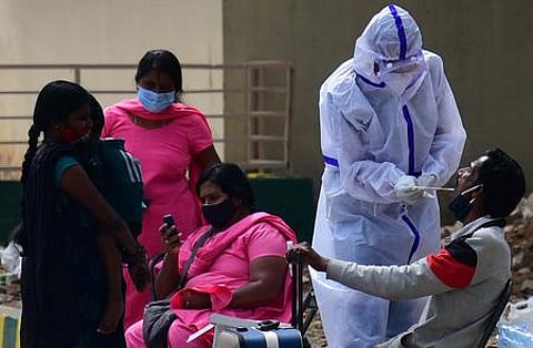 Health workers collecting samples. (Photo | Shriram BN, EPS)