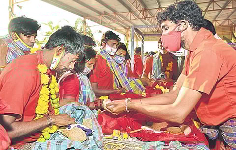 Devotees relinquishing Bhavani Deeksha at Durga temple. (Photo | Prasant Madugula, EPS)