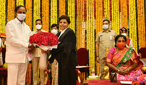 Justice Himaa Kohli sworn in as Telangana High Court Chief Justice. (Photo| EPS)