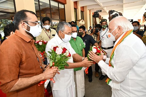 CM Pinarayi Vijayan greets Governor Arif Mohammed Khan before his policy address in Kerala Assembly.