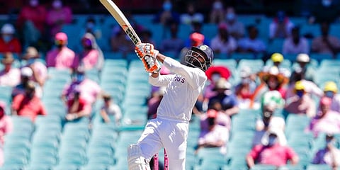 Ravindra Jadeja bats during play on day three of the third cricket test between India and Australia at the Sydney. (Photo | AP)