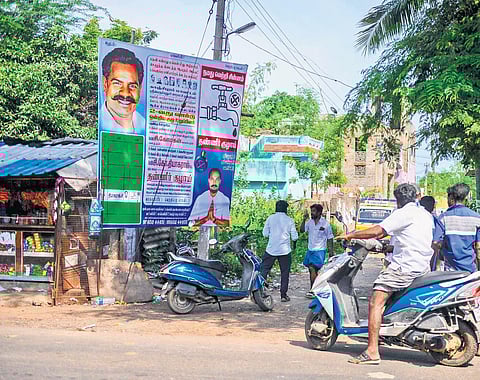 Flex banners of candidates at Kundrathur