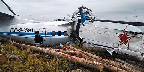 This photo provided by the Russian Emergency Situations Ministry press service shows the L-410 that crashed near the town of Menzelinsk. (Photo | AP)